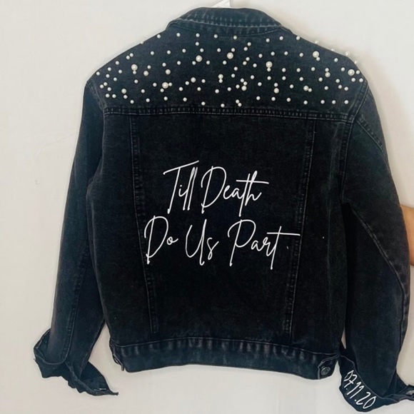 Womens Black Pearl Jean Jacket Large - Picture 1 of 9